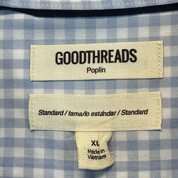 GOODTHREADS Button-down Shirt Men's XL Blue White Gingham Plaid Poplin Standard - Picture 3 of 15